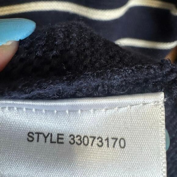 Tory Burch Striped Sweater Top Knitted Cashmere Silk Navy Blue White Size Medium - Picture 10 of 12